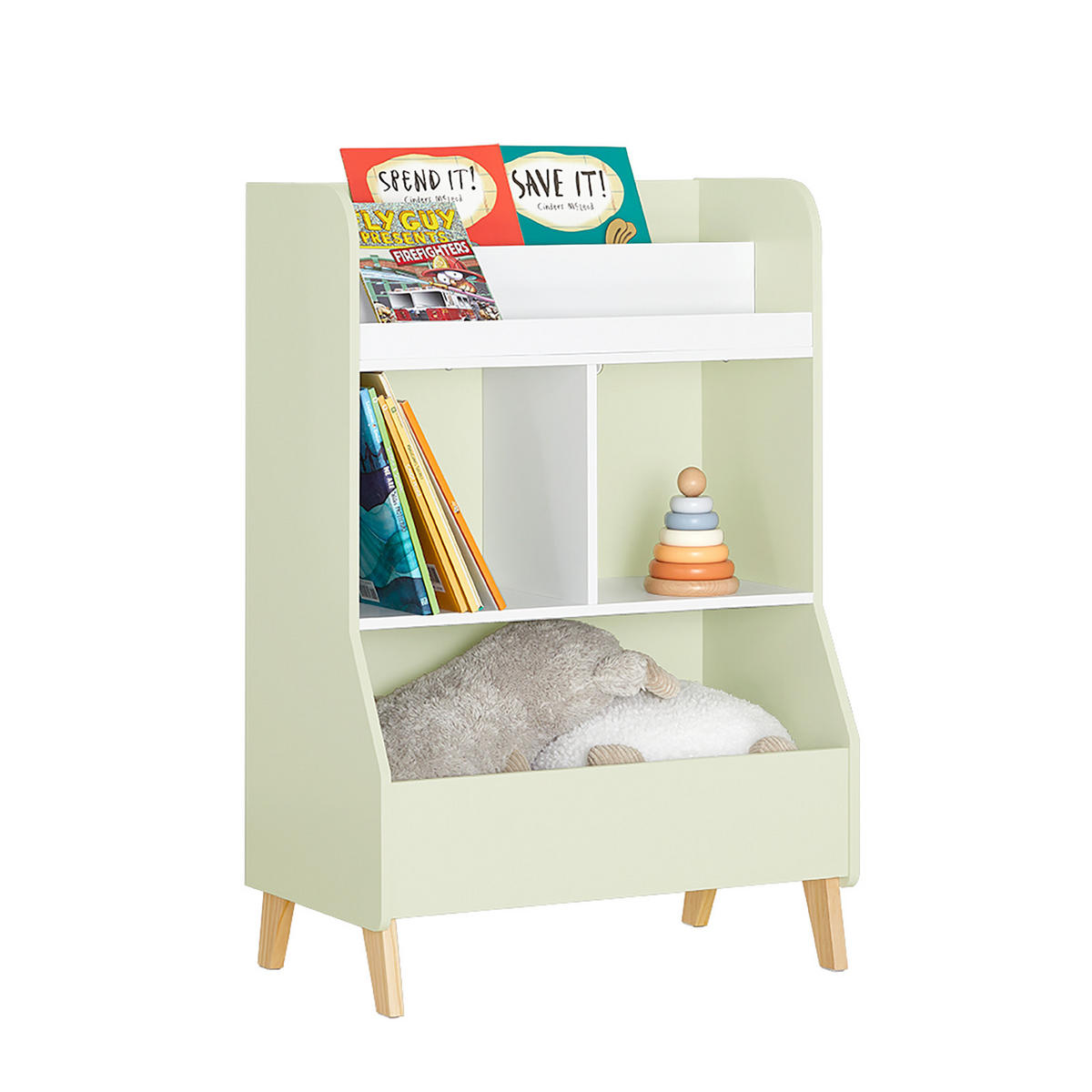 KINDERREGAL Grün - Weiß/Naturfarben, Holz/Holzwerkstoff (60/89/36cm) - SoBuy