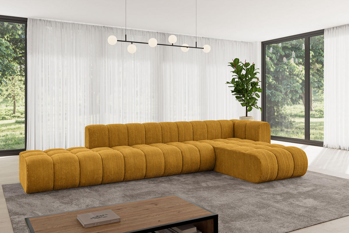 ECKSOFA modulares Sofa Zuvon-L2 - 387x177x70 cm Senfgelb - Currygelb, Holzwerkstoff/Textil (387/177cm) - ALTDECOR