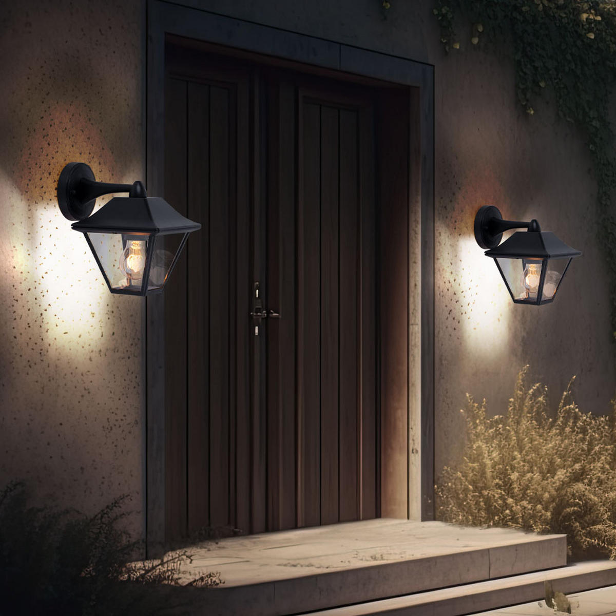 AUSSEN WANDLEUCHTE Alu Schwarz Glas 2er Set - Schwarz, Glas (23.5/22.5/22.5cm)