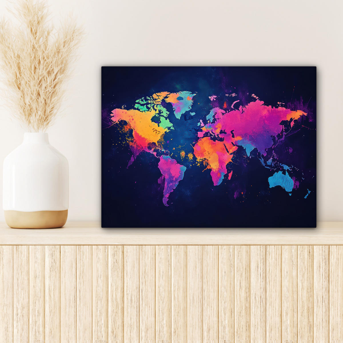 LEINWANDBILD Weltkarte - Bunt - Graffiti 40x30 cm - Multicolor, Textil (40/30cm) - MuchoWow