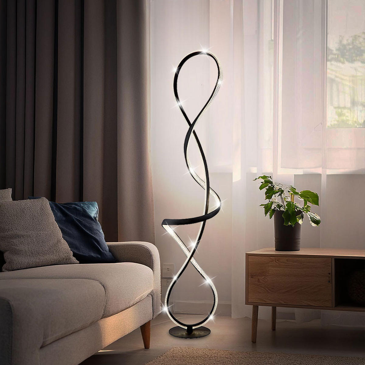 LED STEHLEUCHTE Kristalloptik Schwarz Matt - Schwarz, Metall (26/20/132.5cm) - Globo Lighting