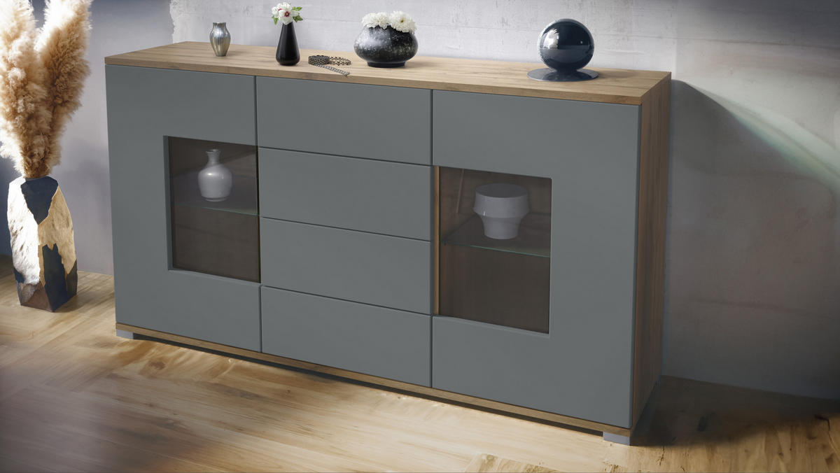 SIDEBOARD Grömitz Graphit Seidenmatt - Graphitfarben, Holzwerkstoff (138.5/75.5/35cm) - Vladon