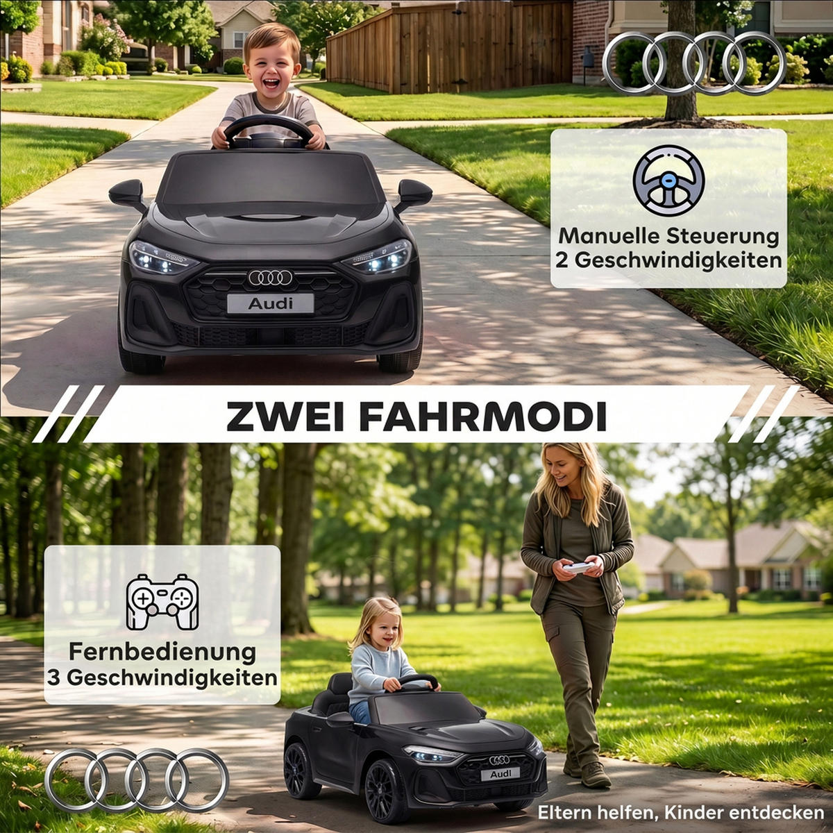 KINDER-ELEKTROAUTO Kunststoff Schwarz - Schwarz, Kunststoff (101/55/43cm) - AIYAPLAY
