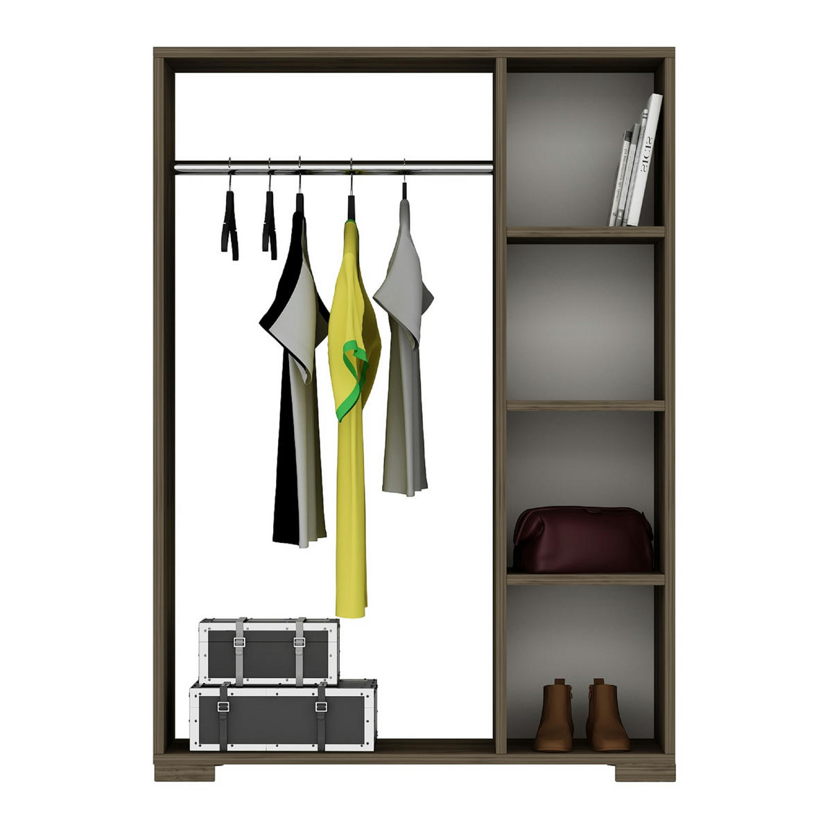 KLEIDERSCHRANK Nesbyen - Walnussfarben, Holzwerkstoff/Kunststoff (90/126/30cm) - [en.casa]