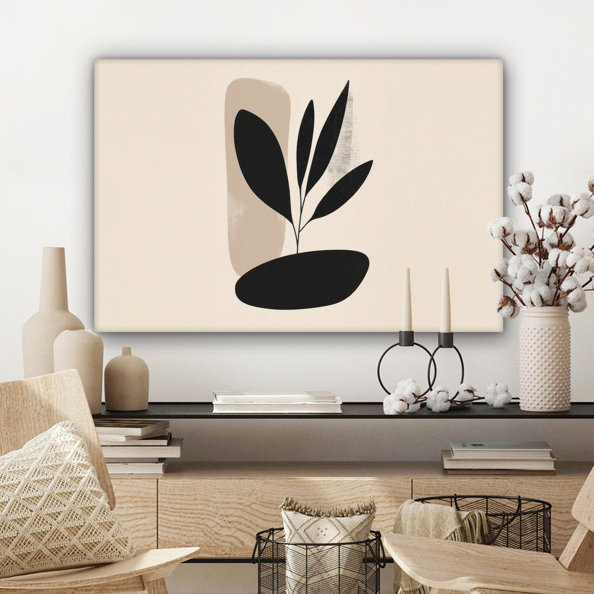 SLIKA NA PLATNU Rastlina 60x40 cm - črna, tekstil (60/40cm) - MuchoWow