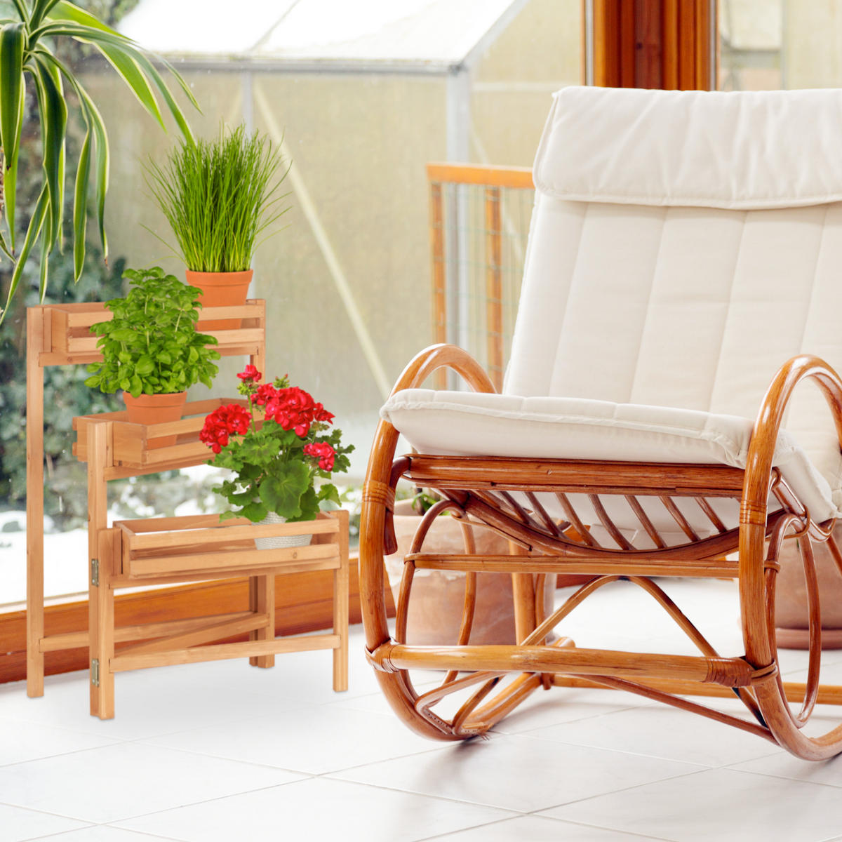 BLUMENTREPPE - Hellbraun, Holz (78/57/56.5cm) - Relaxdays