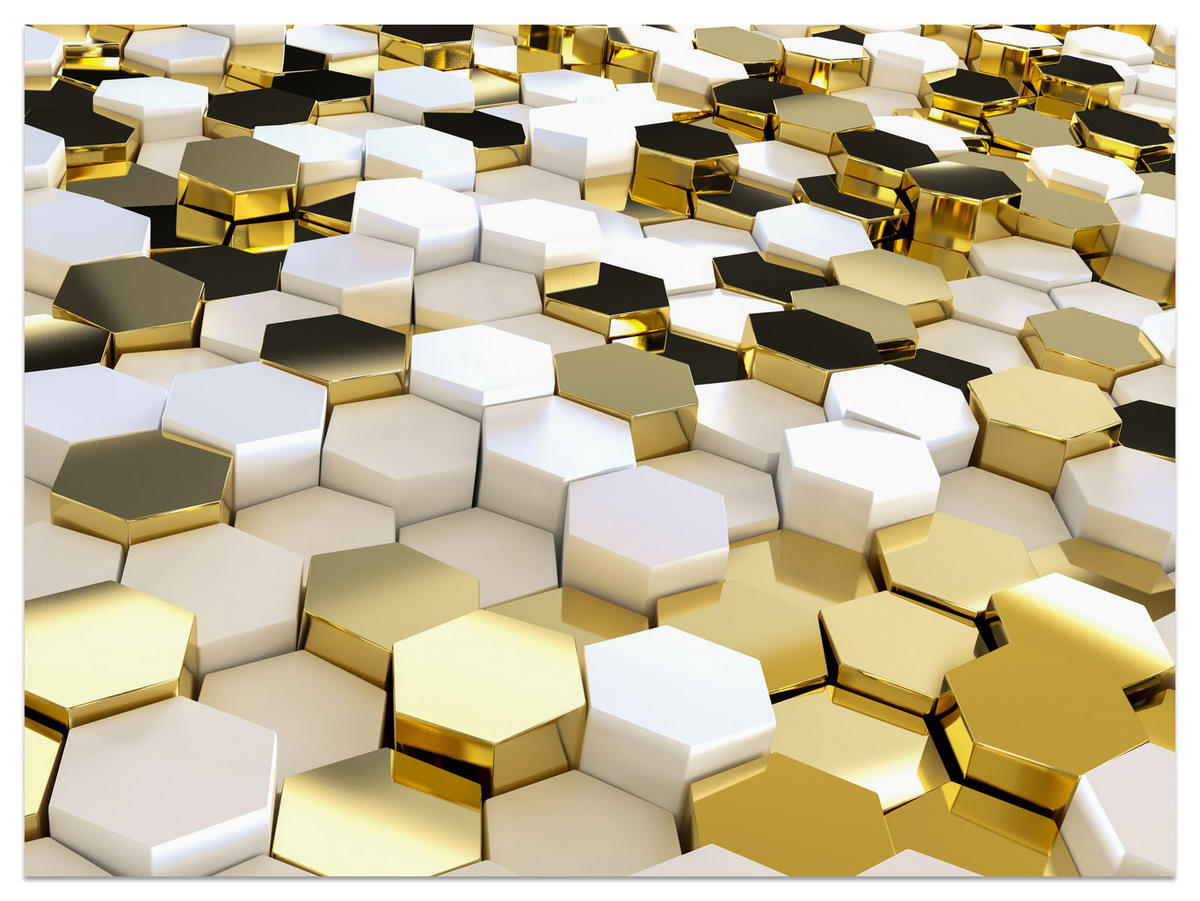 FOTOTAPETE für Büro Futuristisch Goldene Hexagone Formen Geometrie 500x350 - Gelb/Goldfarben, Papier (500/350cm) - Muralo