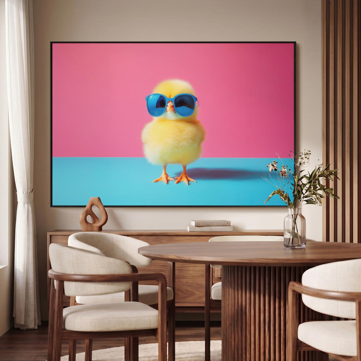 LEINWAND Bilder mit Rahmen - Chick - Sonnenbrille - Blau - 120x80 - Pink, Textil (120/80cm) - MuchoWow