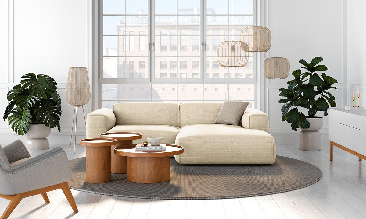 ECKSOFA mit XL-Longchair - Beige/Schwarz, Kunststoff/Textil (260/171cm) - home24