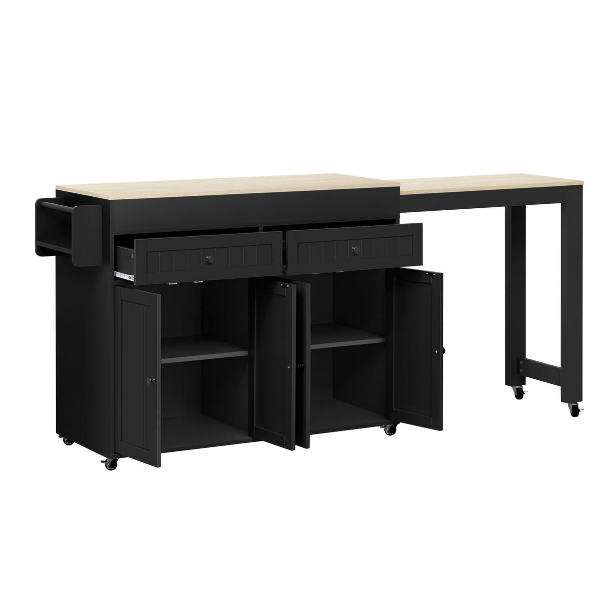 KÜCHENINSEL mit ausziehbarer Arbeitsplatte 112-180,5 cm MDF Black/Natural - Schwarz, Holz (45/92.2/180.5cm) - Beauniv