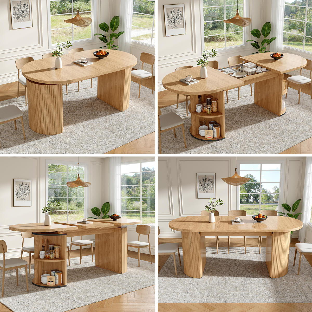 ESSTISCH in Natufarben Ausziehbarer Küchentisch mit verstecktem Stauraum, für Küche, Arbeitszimmer und Wohnzimmer - Hellbraun, Holzwerkstoff/Metall (160/80/76cm) - STILVORA