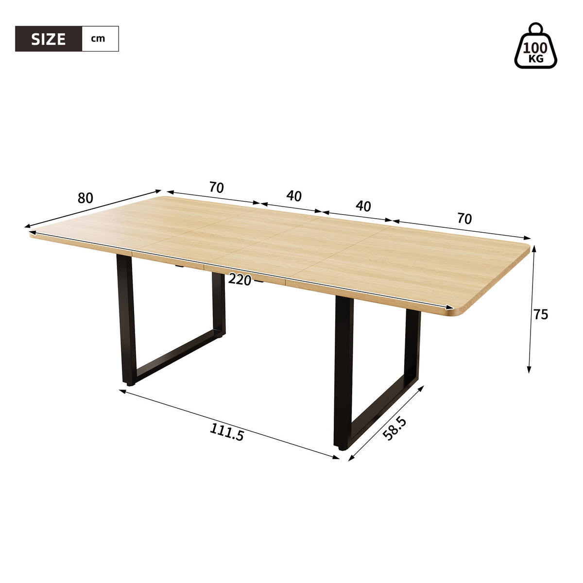 ESSTISCH AUSZIEHBARER 140-220 cm Eiche & Metall – Moderner Esszimmertisch für 6-10 Personen mit Schwerlast-Auszug - Sonoma Eiche, Holzwerkstoff (80/220/75cm) - Urban Meuble
