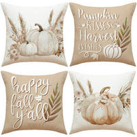 KISSENBEZÜGE 50x50 4er Set Herbst Kürbis Leinen - Multicolor, Textil (1/1cm)