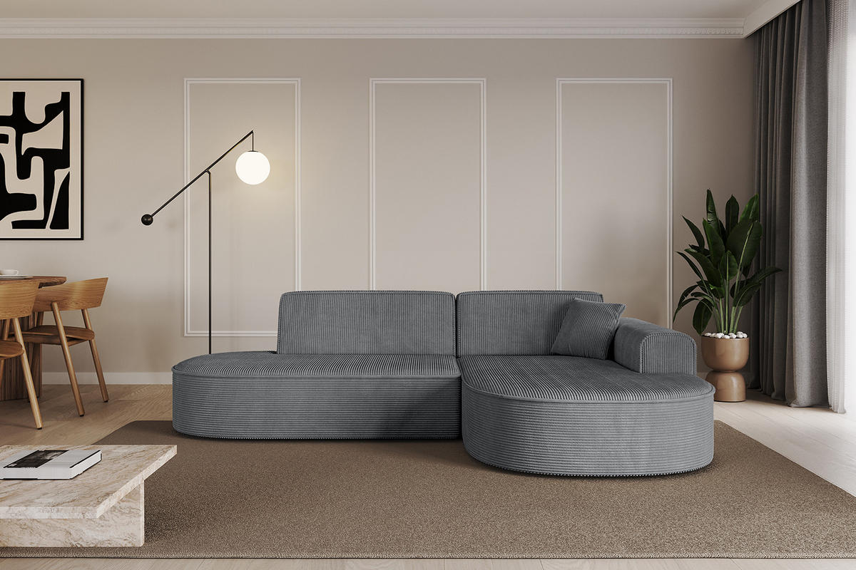 ECKSOFA Ottomane Rechts MARI-L1 - 232x163x73,5 cm Dunkelgrau Cord - Dunkelgrau/Schwarz, Holzwerkstoff/Kunststoff (234/163cm) - ALTDECOR