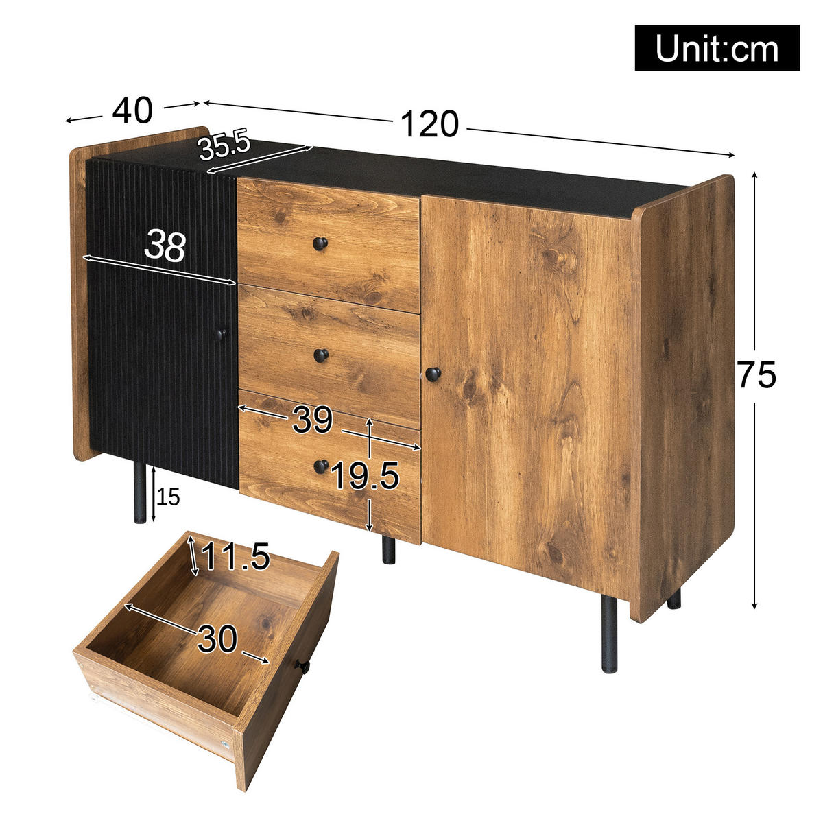 SIDEBOARD Braun 120/40/75 cm - Braun, Holzwerkstoff (40/75/120cm) - Urban Meuble