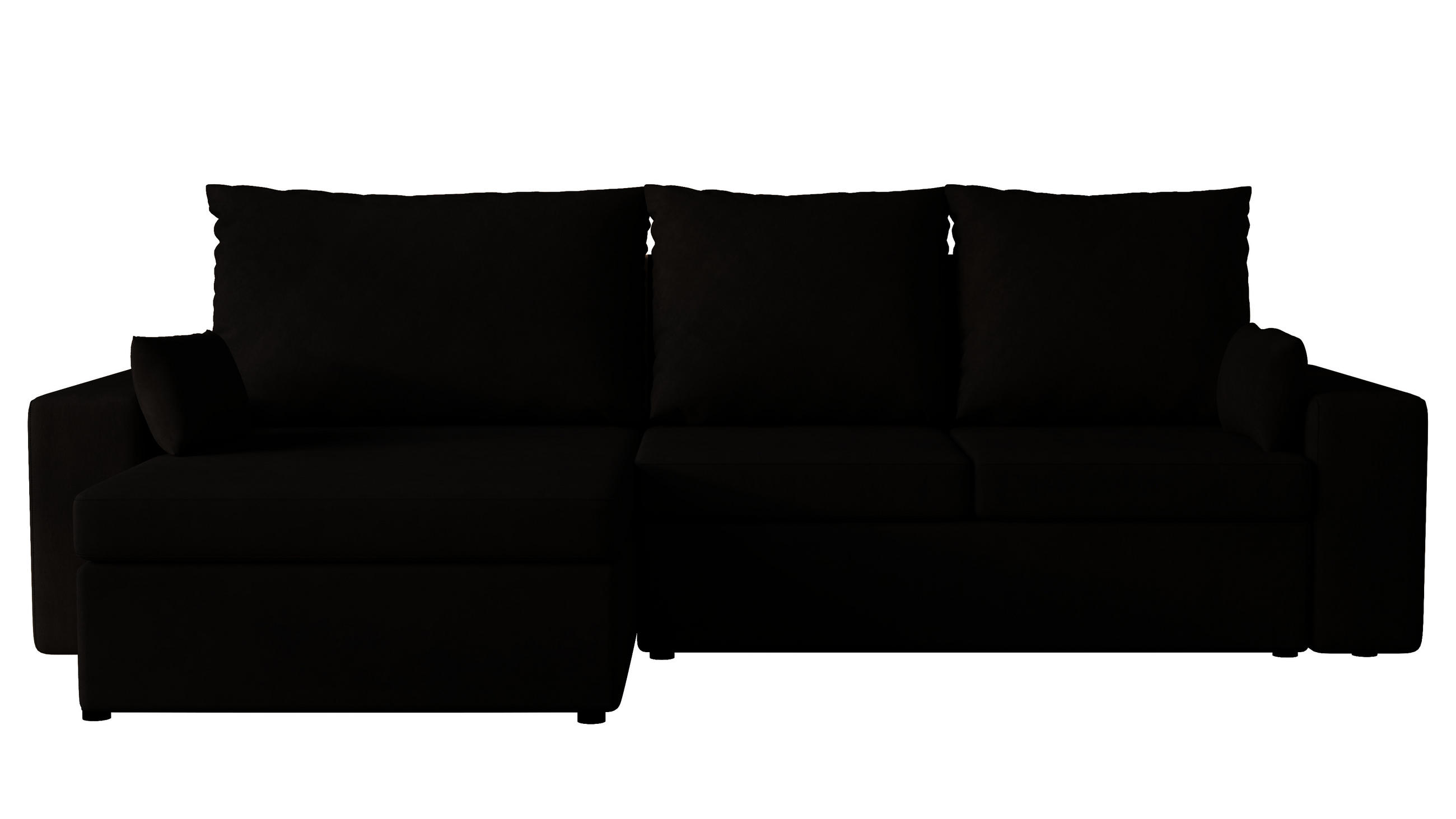 ECKSOFA Paco mit Bettkasten und Schlaffunktion, L-Form/XL-Form, Velourstoff, Universal - Schwarz, Holzwerkstoff (276/145cm) - 4ALL HOME
