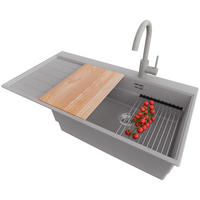 GRANITSPÜLE Sydney, 2-er set Grau 90/50 cm 1 Becken + Küchenarmatur 32/20 cm + Ablauf-Set + Küchenzubehörset ab 60er Unterschrank - Chromfarben/Beige, Kunststoff (90/20/50cm) - Primagran