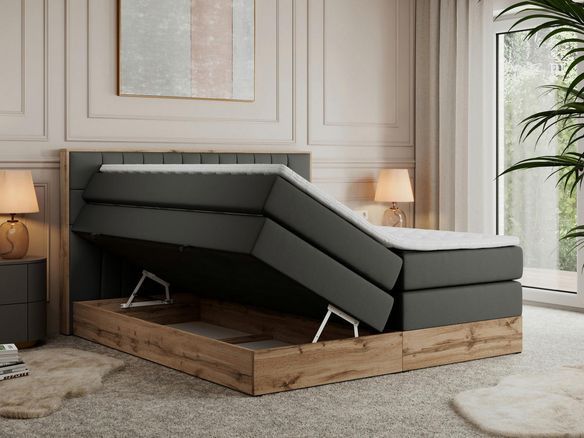 BOXSPRINGBETT AMORE KING 140/200 Dunkelgrau Kunstleder - H3 - Dunkelgrau, Holz/Textil (140/200cm) - MKS