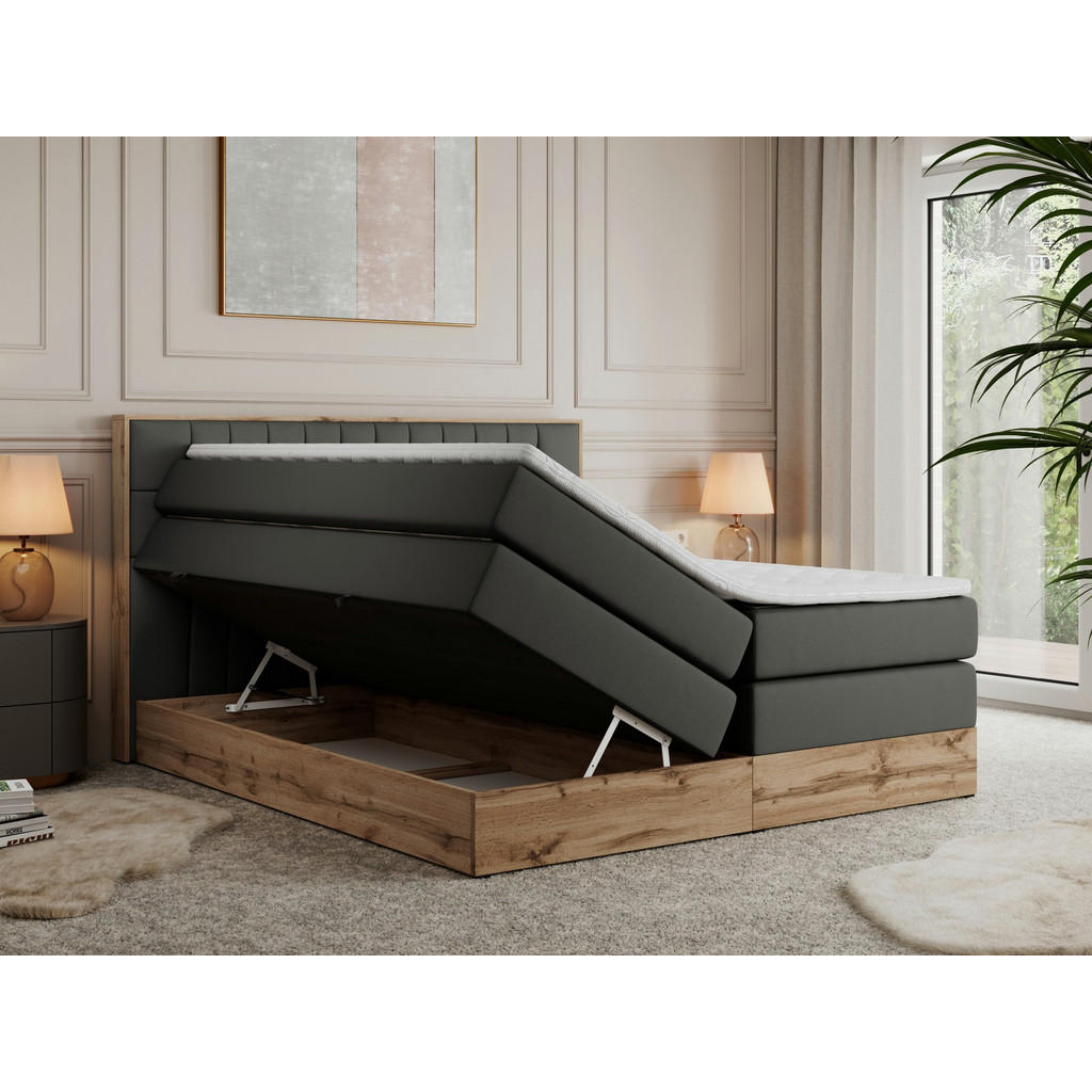 Thumbnail - MKS Boxspringbett, Dunkelgrau, Textil, 2-Sitzer, H4, Rechteckig, 200x200 cm, Schlafzimmer, Betten, Boxspringbetten