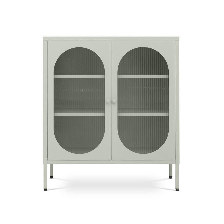 SIDEBOARD Metall 2 Türen Salbeigrün und Geriffeltes Glas 80cm EDEN - Salbeigrün, Metall (35/90/80cm) - Sicaan