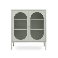 SIDEBOARD Metall 2 Türen Salbeigrün und Geriffeltes Glas 80cm EDEN - Salbeigrün, Metall (35/90/80cm) - Sicaan