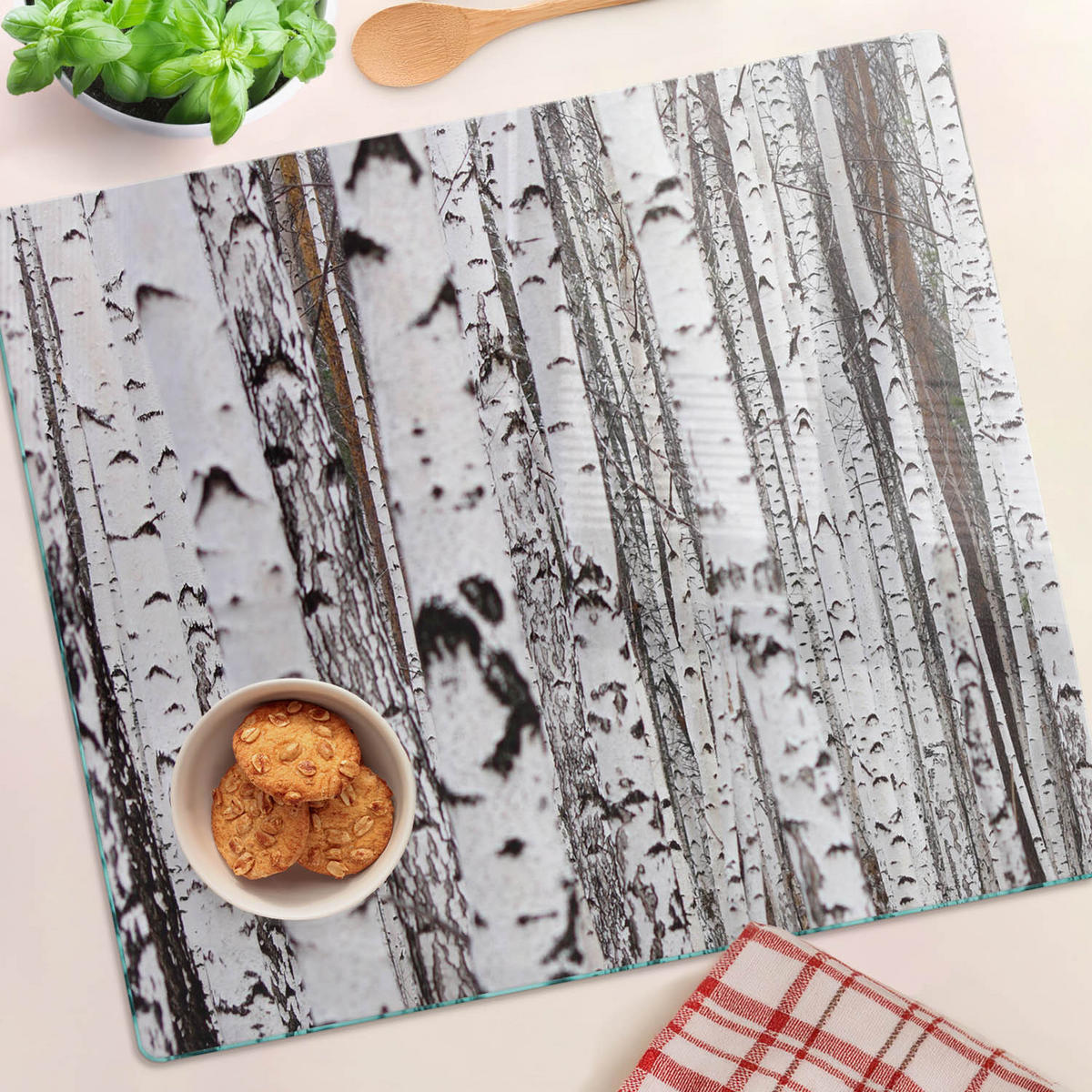 GLASPLATTE 60x52 cm Birke - Weiß, Glas (60/0.4/52cm) - TULUP