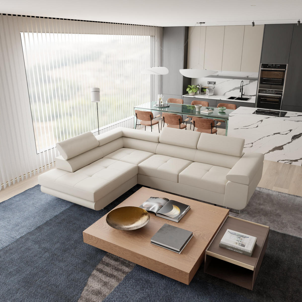 ECKSOFA VEMO EDGE Rechts Dunkelgrau Velour-Stoff mit Bettkasten und Schlaffunktion - Dunkelgrau, Textil (270/200cm) - Barchello