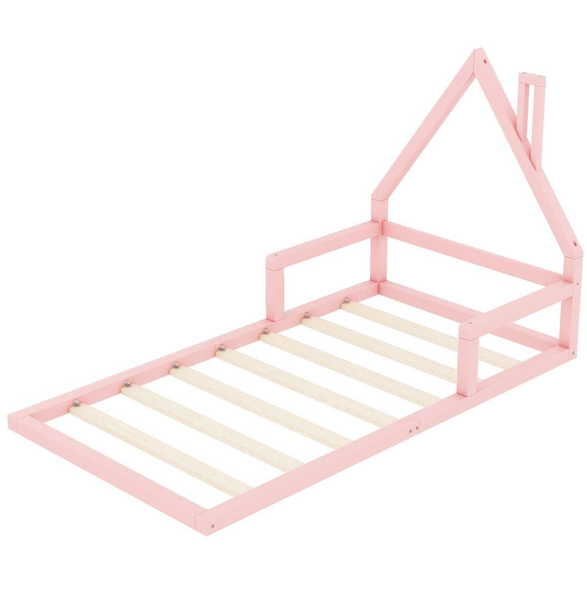 KINDERBETT 90/200 cm in Hausform aus massivem Kiefernholz in Rosa - Rosa, Holz (90/200cm) - BEAOK