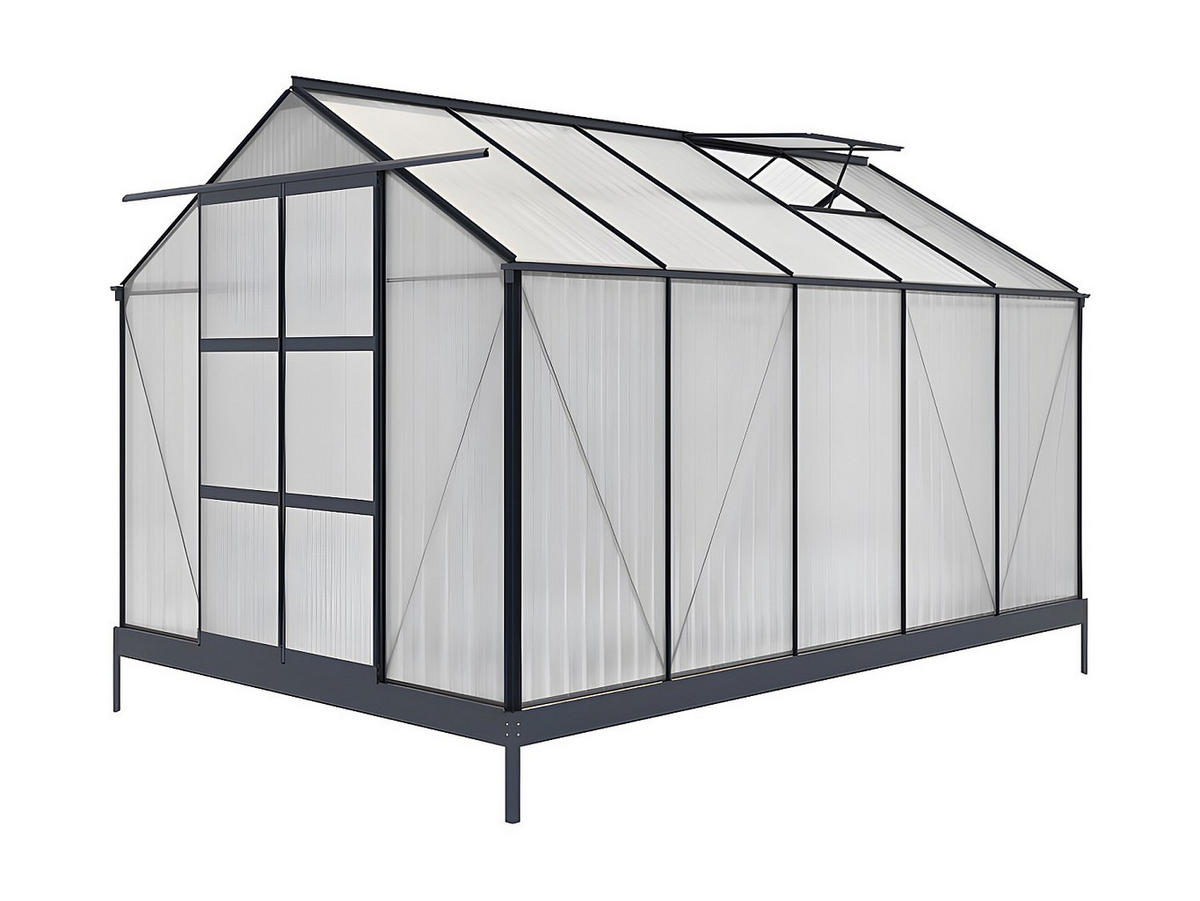 SELBSTTRAGENDES Gewächshaus - 244cm x 366cm - Polycarbonat - anthrazitgrau - COROLLE - Anthrazit, Kunststoff (244/225/366cm) - Vente-Unique