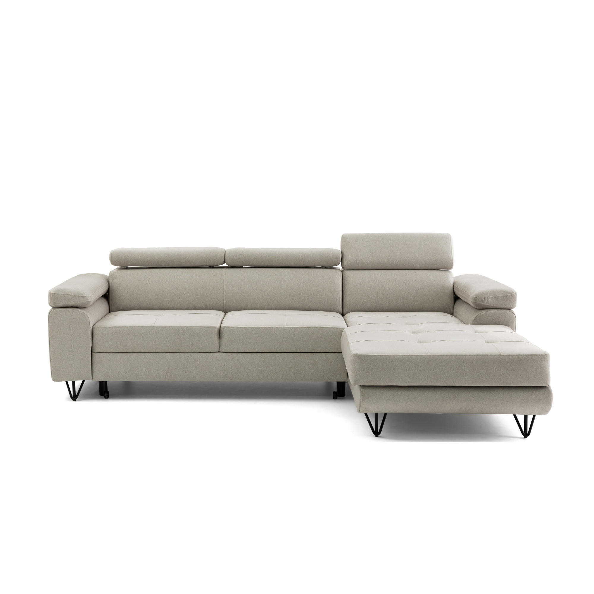 ECKSOFA NORIS L Rechts mit Schlaffunktion 128x203 Velours Beige - Beige/Schwarz, Holz/Textil (183/250cm) - Muffo