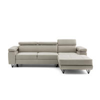 ECKSOFA NORIS L Rechts mit Schlaffunktion 128x203 Velours Beige - Beige/Schwarz, Holz/Textil (183/250cm) - Muffo