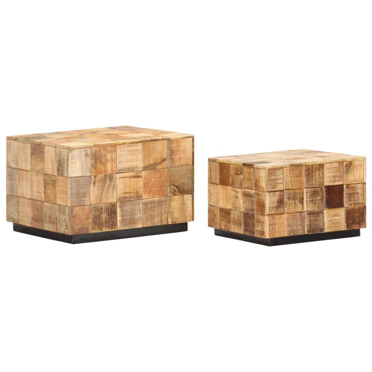 COUCHTISCHE 2 Stk. in Block-Design Raues Mango-Massivholz - Braun, Holz (50/50/35cm) - furnicato