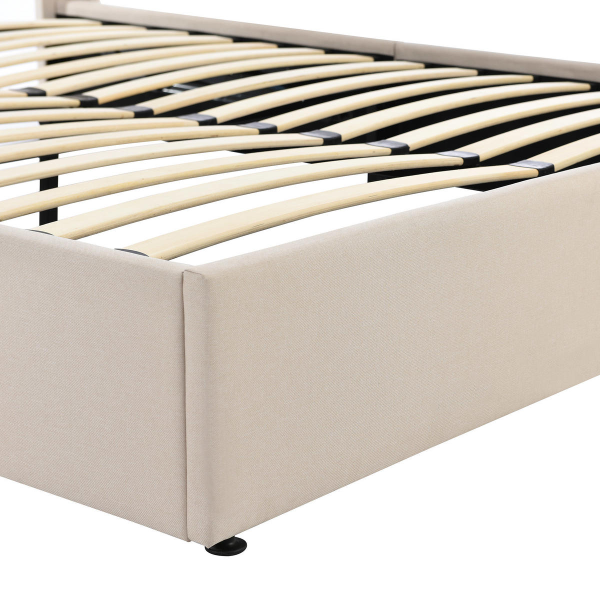 POLSTERBETT aus Leinen 160x200 cm Beige mit Bettkasten und hydraulischem Lattenrost - Beige, Textil (160/200cm) - IVMEU