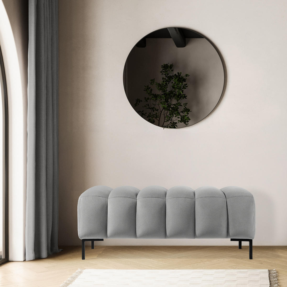 SITZHOCKER Polsterhocker PECCO, Veloursstoff - Hellgrau/Schwarz, Holz/Textil (120/50/50cm) - KONSIMO®