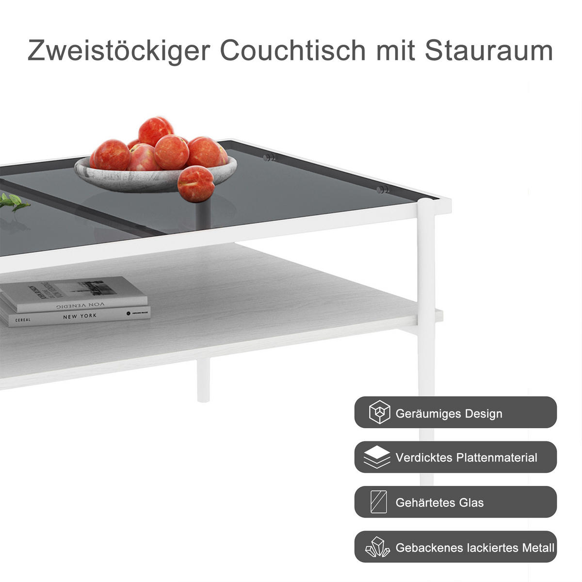 COUCHTISCH Grau/Weiß 97.5/61.5/45 cm - Grau, Holzwerkstoff (61.5/97.5/45cm) - PANGIVO