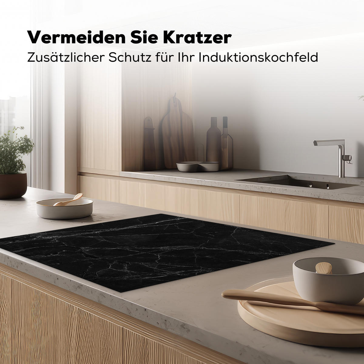 HERDABDECKPLATTE Schwarz - Marmor 78x78 cm - Schwarz, Kunststoff (78/78/0.2cm) - MuchoWow