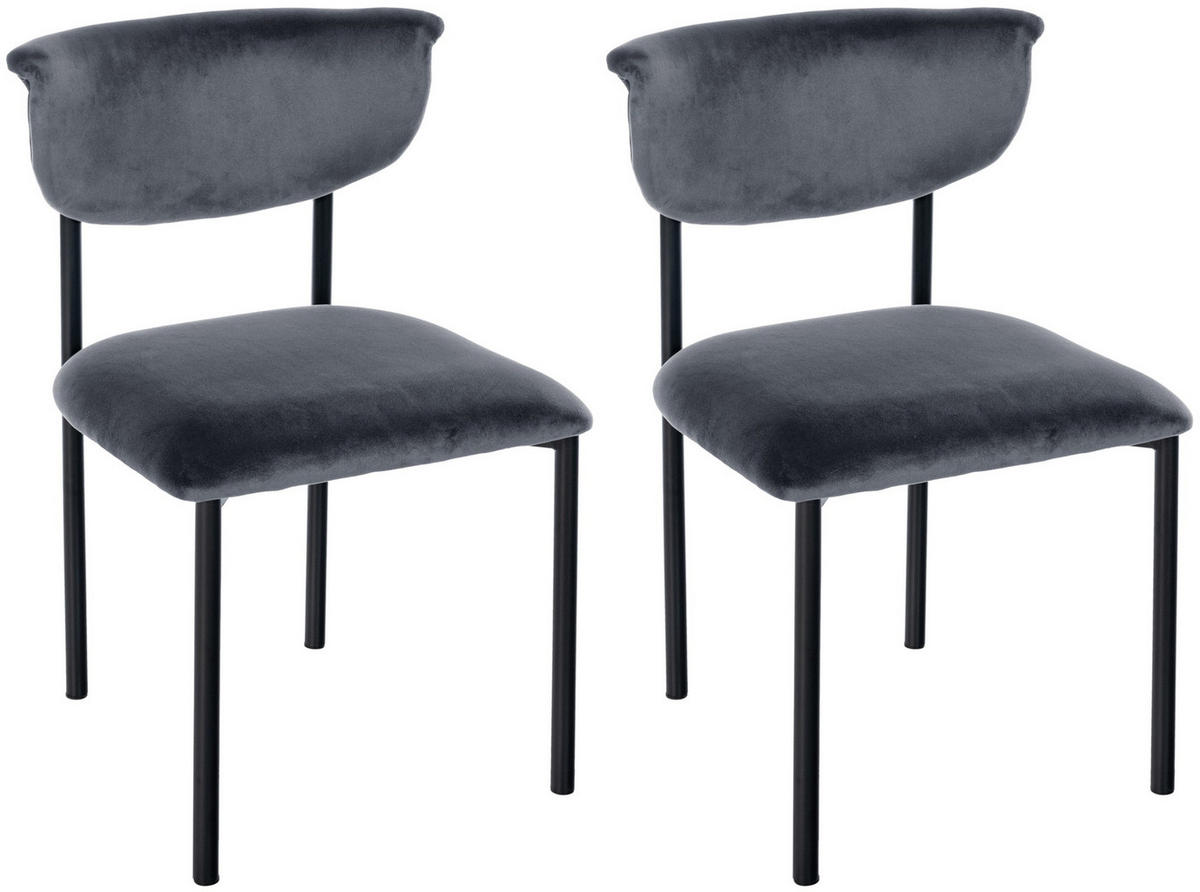 STUHL 2er Set Samt Dunkelgrau - Dunkelgrau, Textil/Metall (52/78/53cm) - CLP
