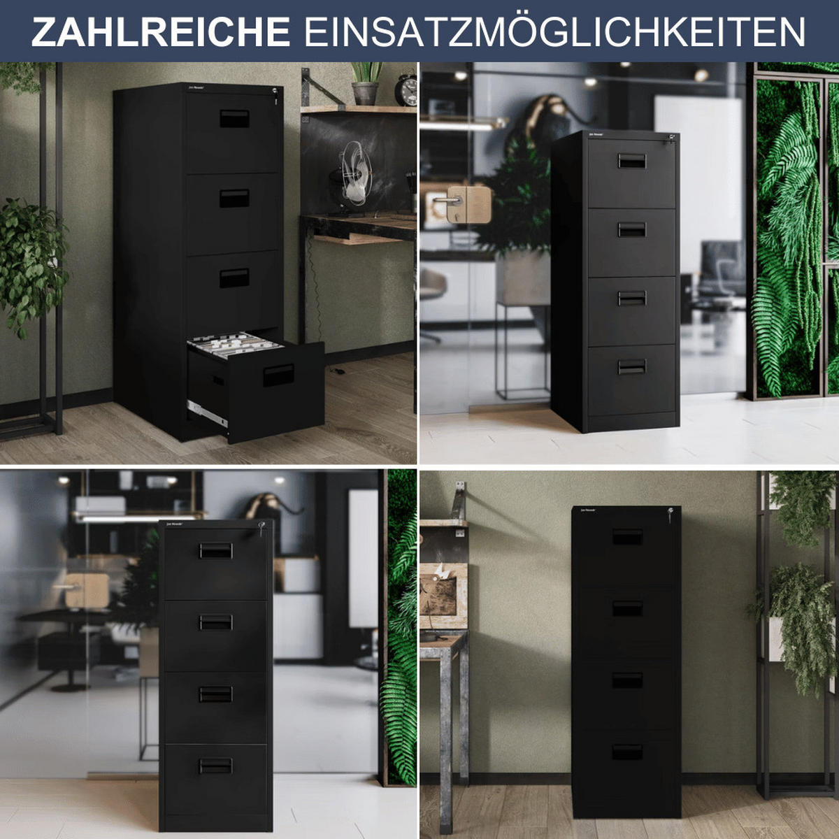 HÄNGEREGISTERSCHRANK abschließbar TION 4 Schubladen 132x46x62cm Schwarz - Schwarz, Metall (46/132/62cm) - DELUKE