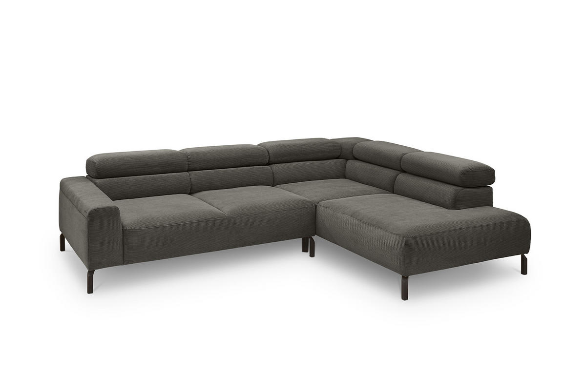 ECKSOFA MIT MOTORISCHEM SITZVORZUG DELIA Anthrazit Cord - Anthrazit/Schwarz, Textil/Metall (276/219cm) - KAWOLA