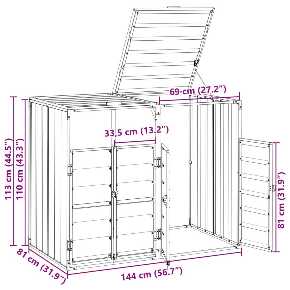 MÜLLTONNENBOX Für 2 Tonnen Anthrazit 144/81/113 Cm Stahl - Anthrazit, Metall (81/113/144cm) - vidaXL