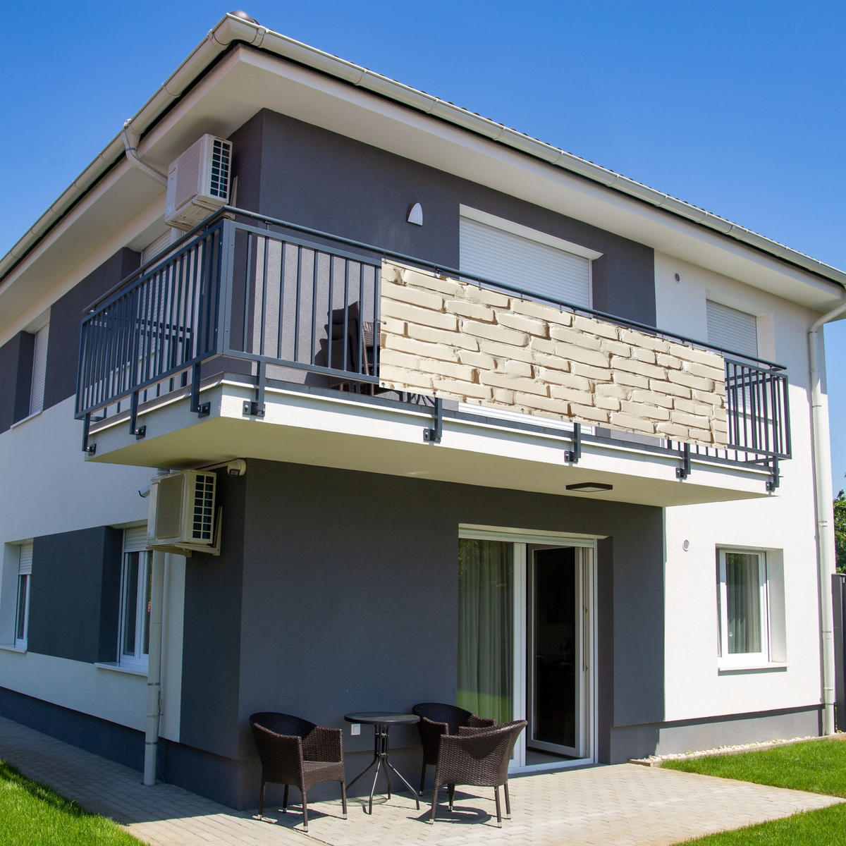 BALKON-SICHTSCHUTZ Ziegel - Wand - Licht - Weiß - Creme, Kunststoff (300/95cm) - MuchoWow