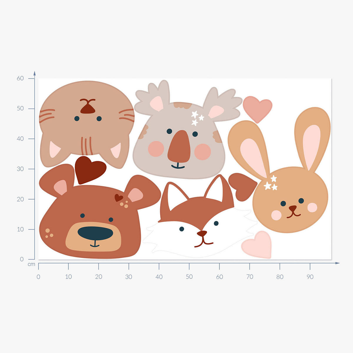 WANDAUFKLEBER 60x97cm - Illustration von Waldtieren - Multicolor, Kunststoff (60/97/0.1cm) - Wallfluent