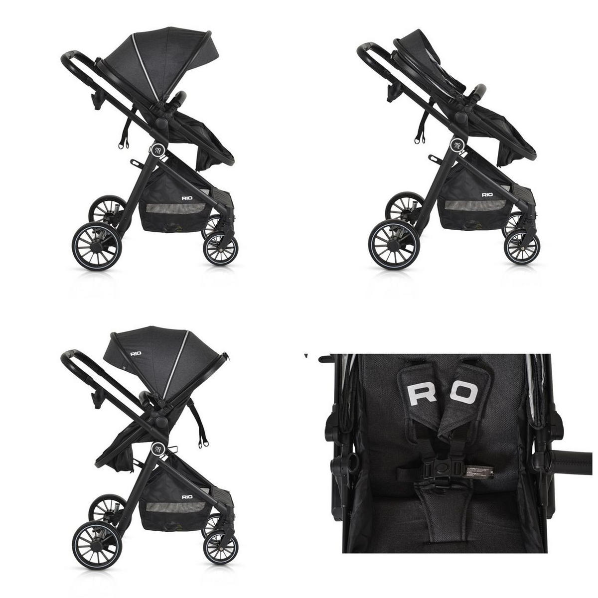 KINDERWAGEN 2 in 1 Rio schwarz umbaubar Fußabdeckung klappbar Korb Gurt - Schwarz, Metall (86/59/108cm) - Moni