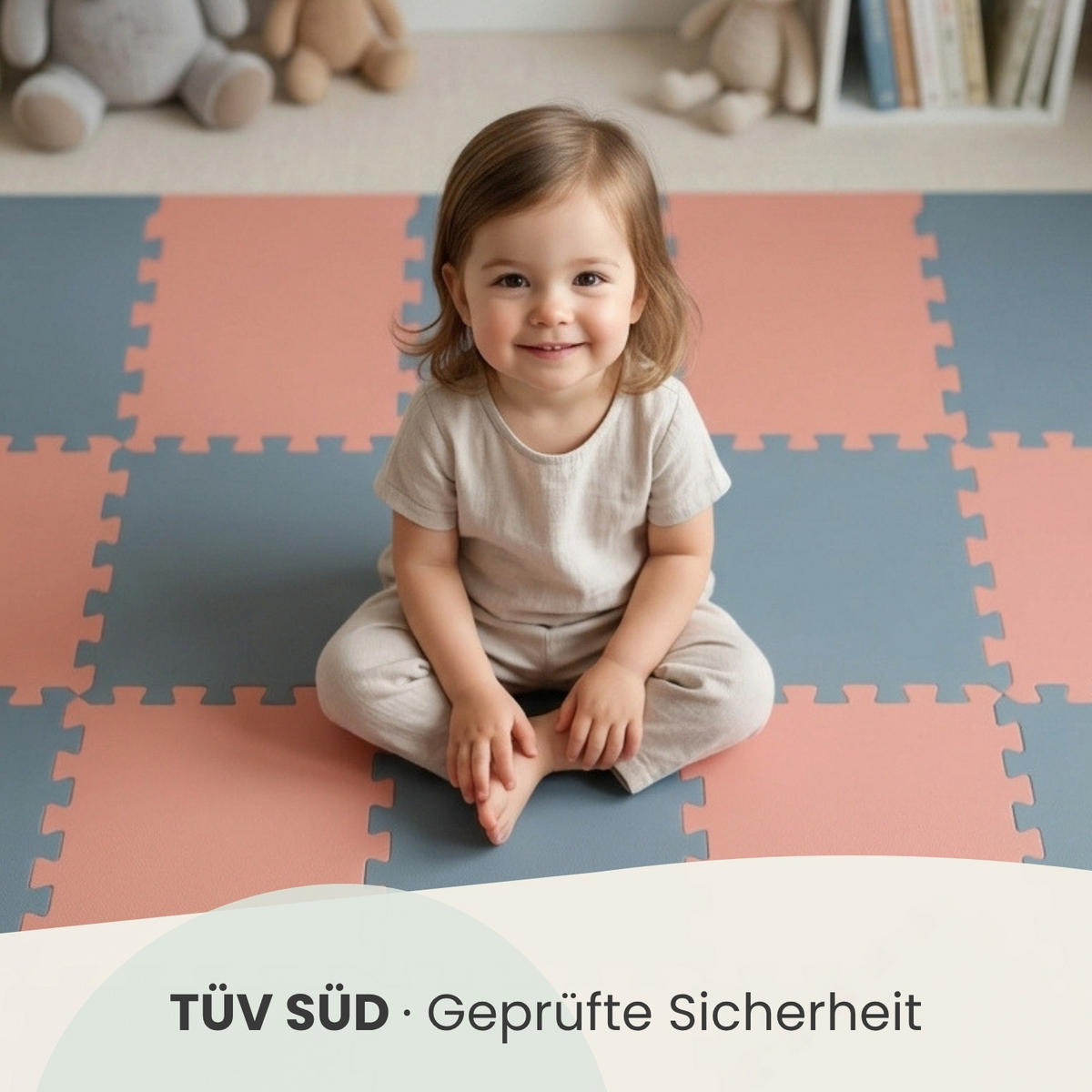 SPIELMATTE mit Rand - 180/90/1 cm Puzzlematte Rosa Blau - Rosa, Kunststoff (30/30cm) - Littletom