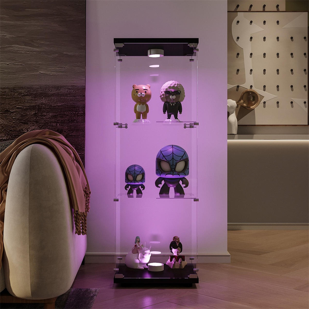 VITRINE - Glasvitrine mit 1 Tür und 3 Ebenen - integrierte LED-Beleuchtung - Schwarze Decken- und Bodenplatte - Schwarz, Glas (42/125/36cm) - DELFA