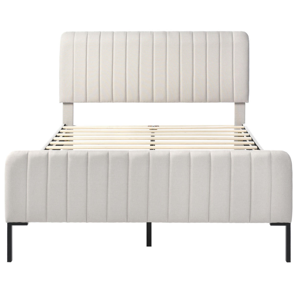 POLSTERBETT aus Leinen 160x200 cm Grau-Beige mit verstellbarem Kopfteil und Lattenrost - Beige, Textil (160/200cm) - IVMEU