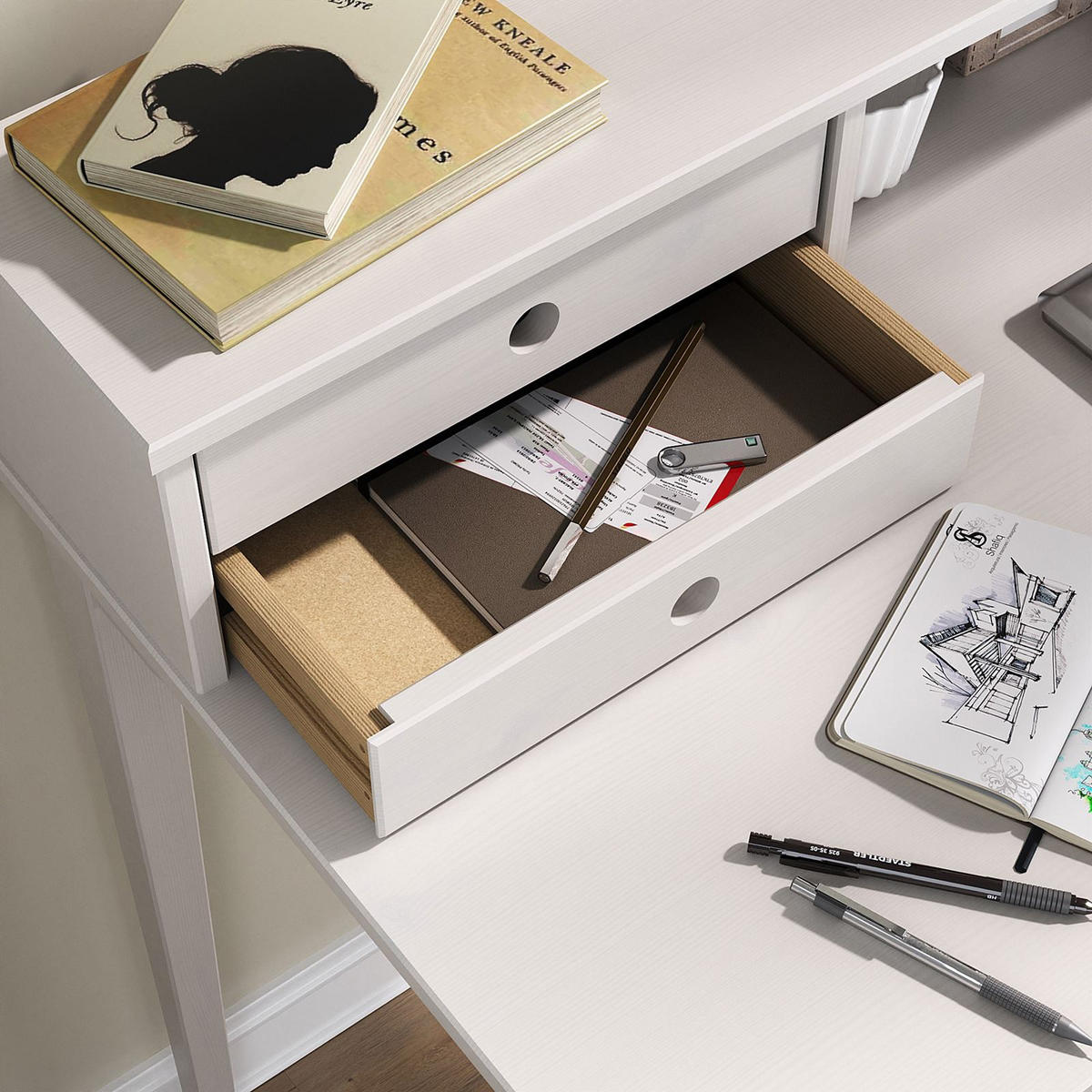 SCHREIBTISCH MILANO weiß - Weiß, Holz (54/110/91cm) - IDIMEX