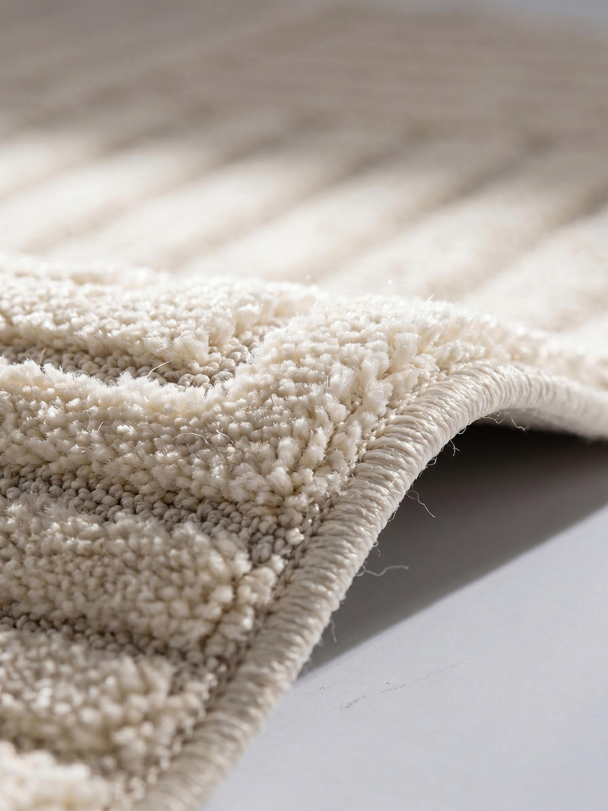 TEPPICH Hochflor RIGI in Creme, mit Cord-Streifen-Patchwork, 140 x 200 cm - Beige, Textil (140/200cm) - KADIMA DESIGN