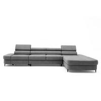 ECKSOFA JAZZ MAXI Rechts mit Schlaffunktion 125x195 Velours Dunkelgrau - Dunkelgrau/Schwarz, Holz/Textil (203/350cm) - Muffo