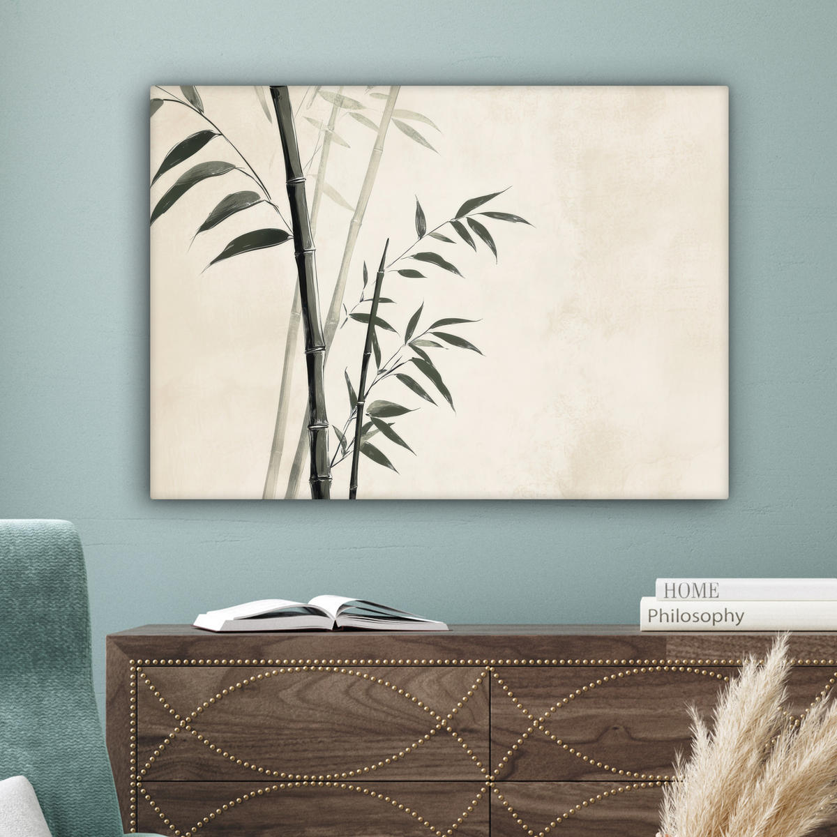 LEINWANDBILD Japandi - Bambus - Beige Wandbilder 80x60 cm - Eukalyptusholzfarben, Textil (80/60cm) - MuchoWow